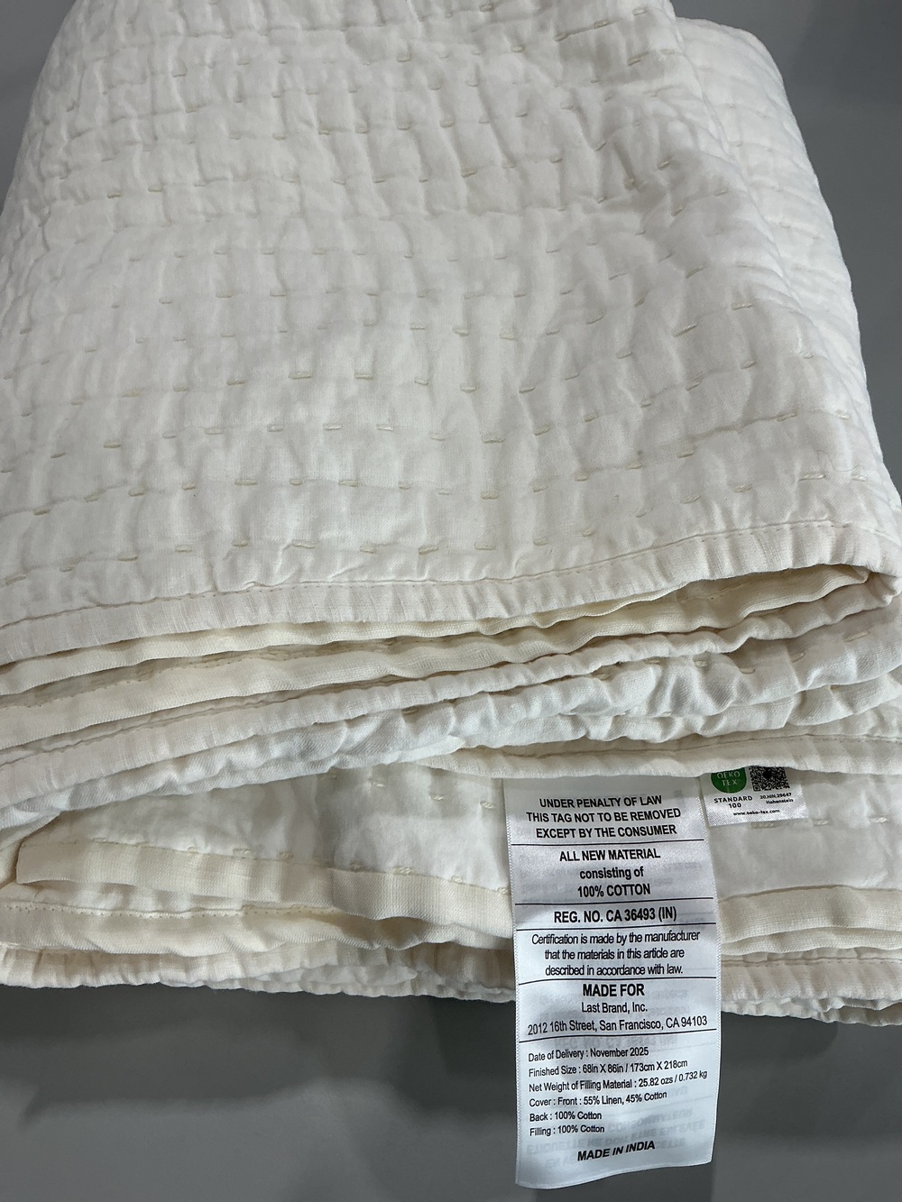European Linen Cotton Stitch Quilt